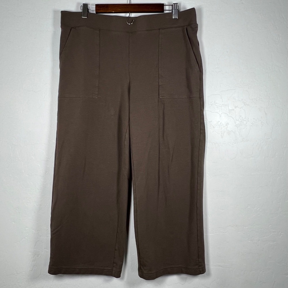 Pure Jill J. Jill Brown Wide Leg Crop Pants Pima Cotton Tencel Large